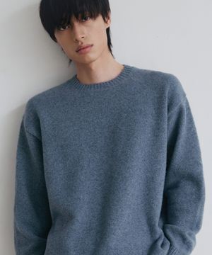 포멀 베이직 라운드 니트 [블루]