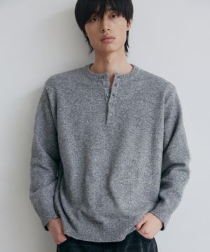 데일리 플레인 헨리넥 니트 [그레이]