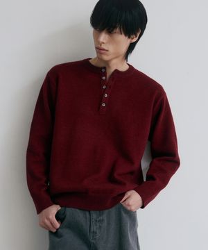 데일리 플레인 헨리넥 니트 [버건디]