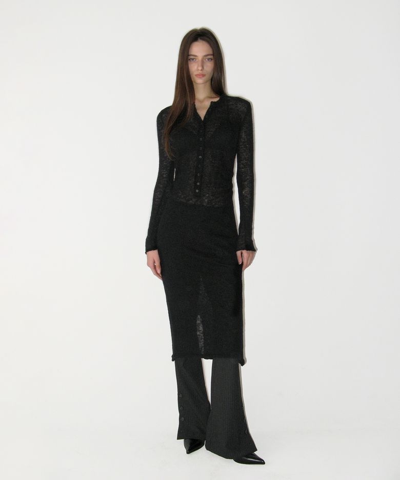 Mohair Maxi Knit One-piece, BLACK