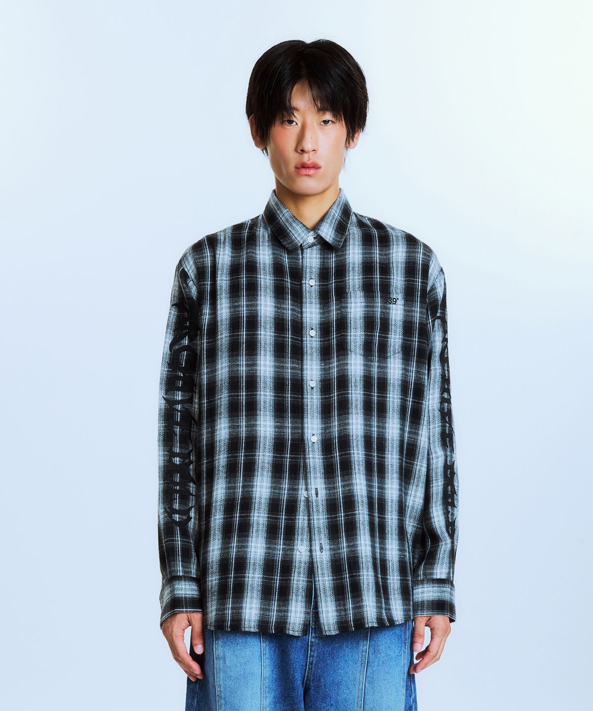 아카이브 볼드(ARCHIVE BOLD) AB EMBROIDERY CHECK SHIRTS (BLACK)