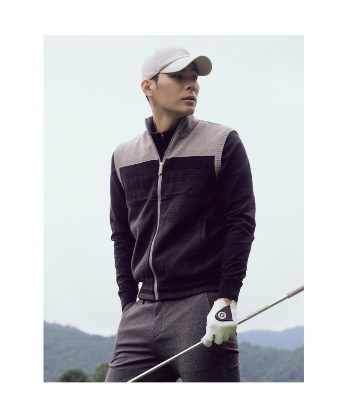빈폴골프(BEANPOLE GOLF) 남성 니트 경량 풀집업 카디건 베스트  블랙