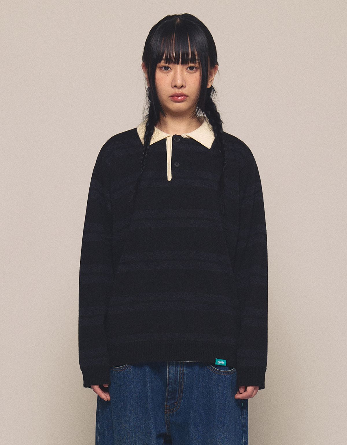 엠엠엘지(MMLG) [Mmlg] STRIPE COLLAR KNIT (BLACK)