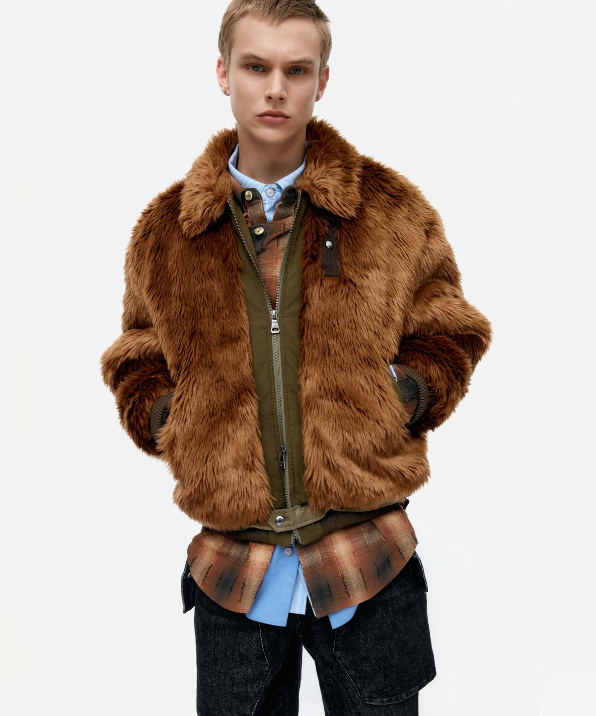 앤더슨벨(ADSB ANDERSSON BELL) UNISEX FLIGHT FUR BOMBER JACKET awa710u(BROWN)