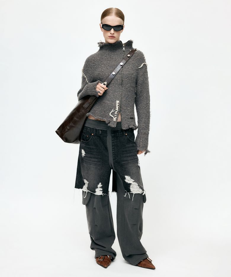 HARLOW DAMAGED KNIT JACKET atb1388w(GREY)