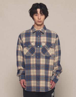 [Mmlg] PLAID FLANNEL SHIRT (BLUE)