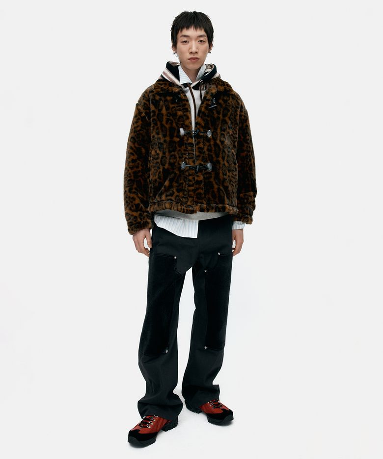 UNISEX LEOPARD FUR DUFFLE JACKET awa735u(BROWN)