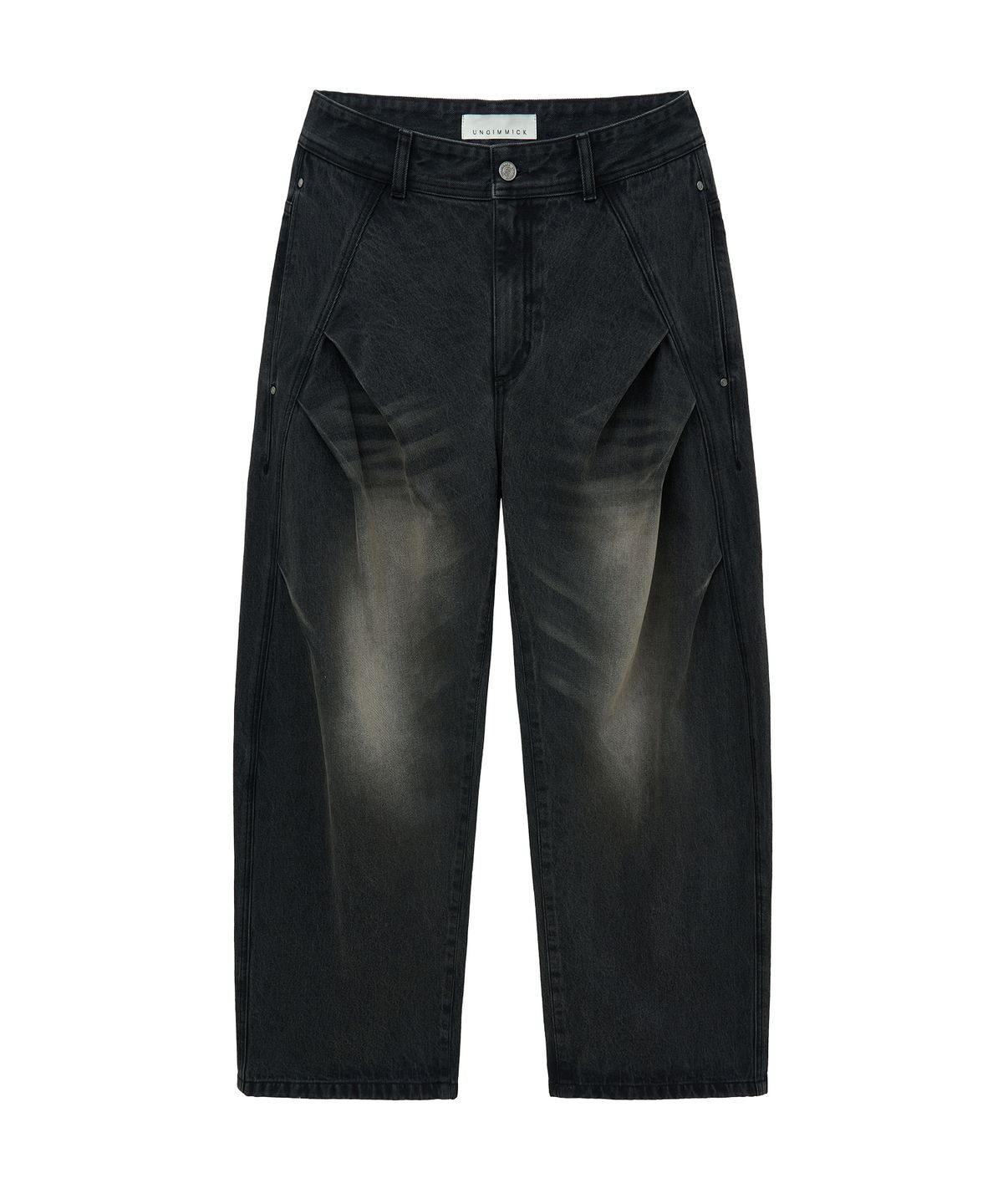언지미크(UNGIMMICK) BRUSHED BALLOON TUCK DENIM PANTS (BLACK)