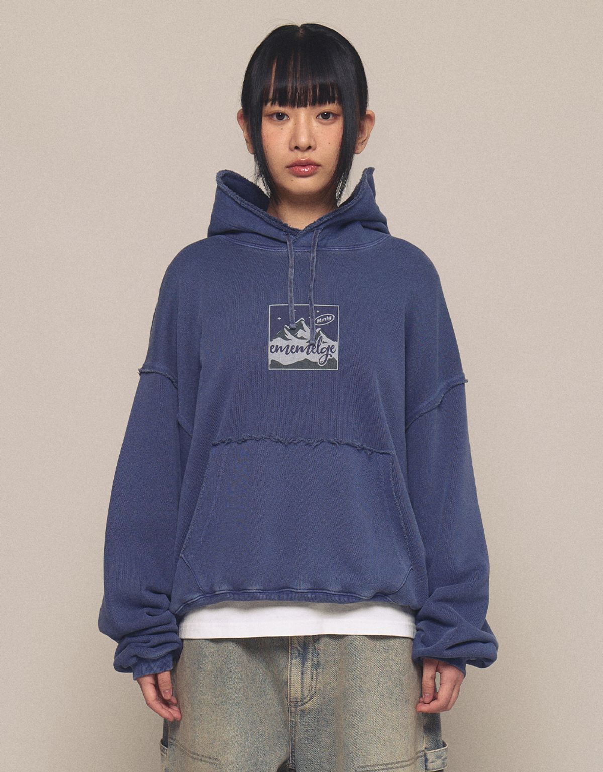 엠엠엘지(MMLG) [Mmlg] DYED DAMAGE EM MOUNTAIN HOODIE (NAVY)