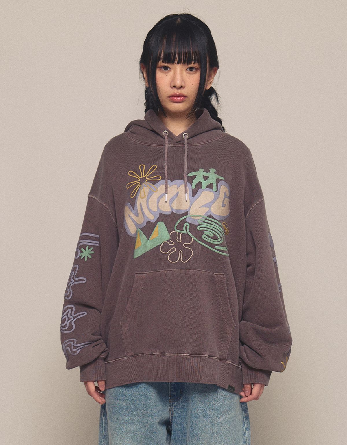 엠엠엘지(MMLG) [Mmlg] DYED HILL MOTIVE HOODIE (BROWN)