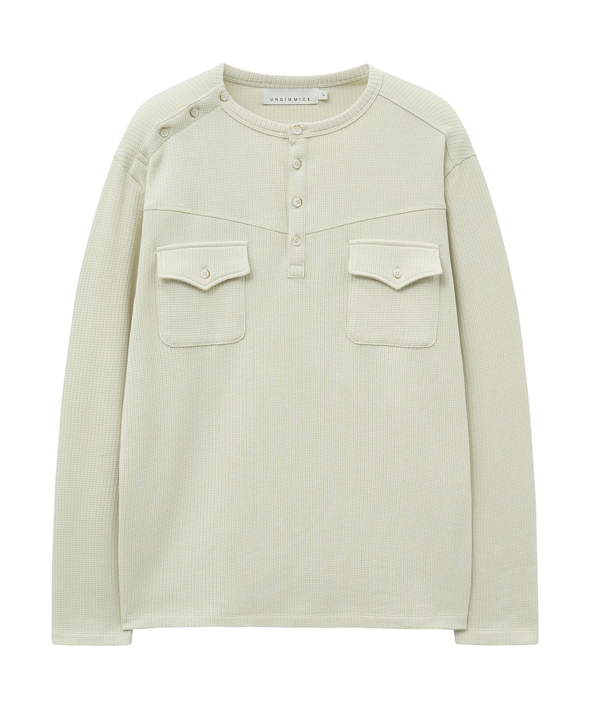 언지미크(UNGIMMICK) WAFFLE HENLEY NECK T-SHIRT (IVORY)