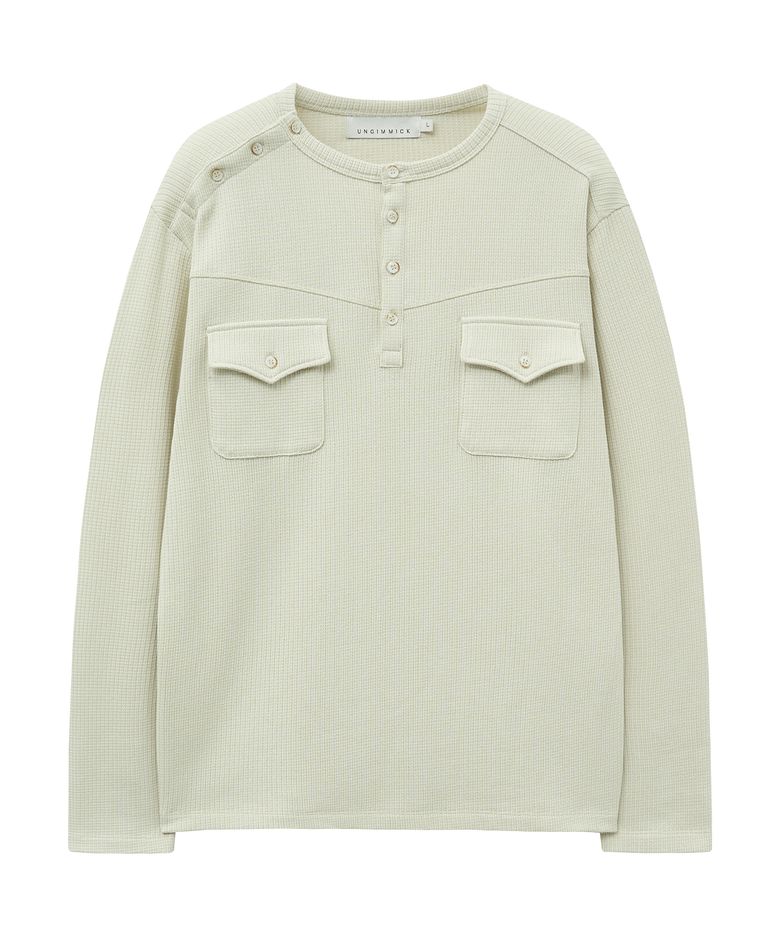 WAFFLE HENLEY NECK T-SHIRT (IVORY)
