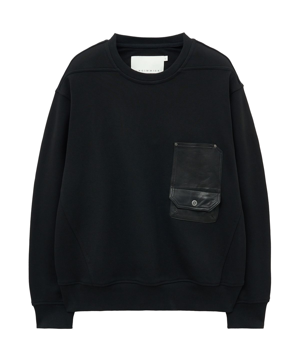 언지미크(UNGIMMICK) LEATHER FLAP POCKET SWEATSHIRT (BLACK)