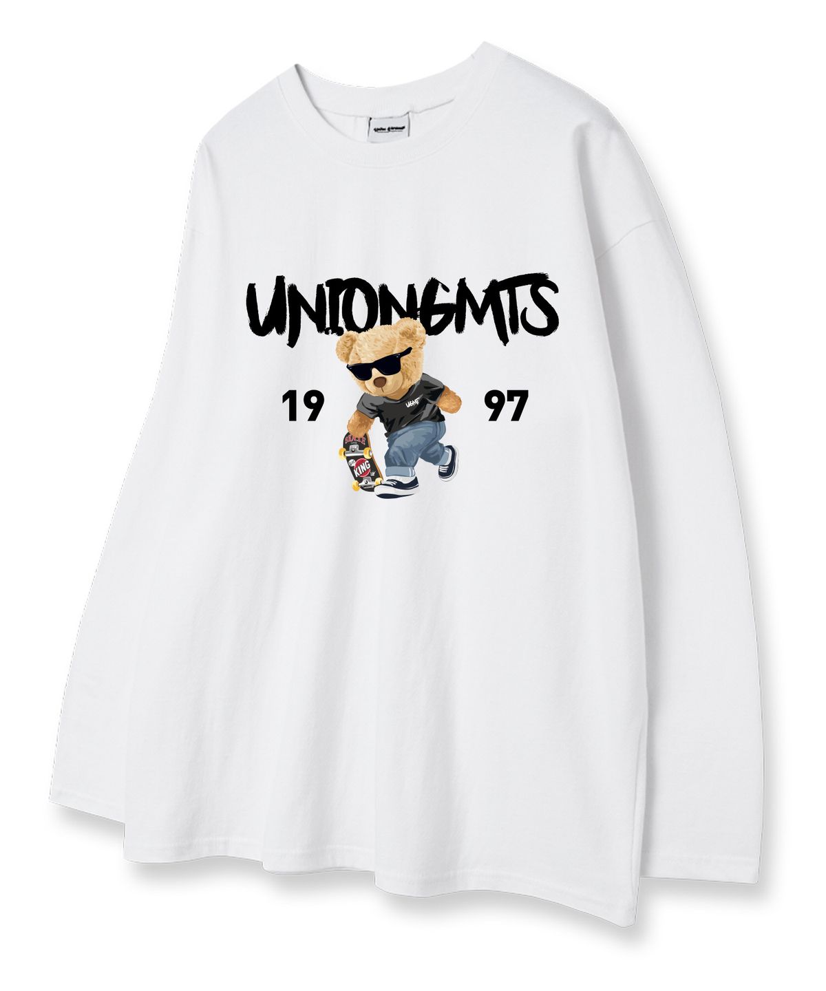 유니온가먼츠(UNION GARMENTS) 1997스케이트베어 루즈핏 긴팔 티셔츠 화이트 [베이직or시보리]