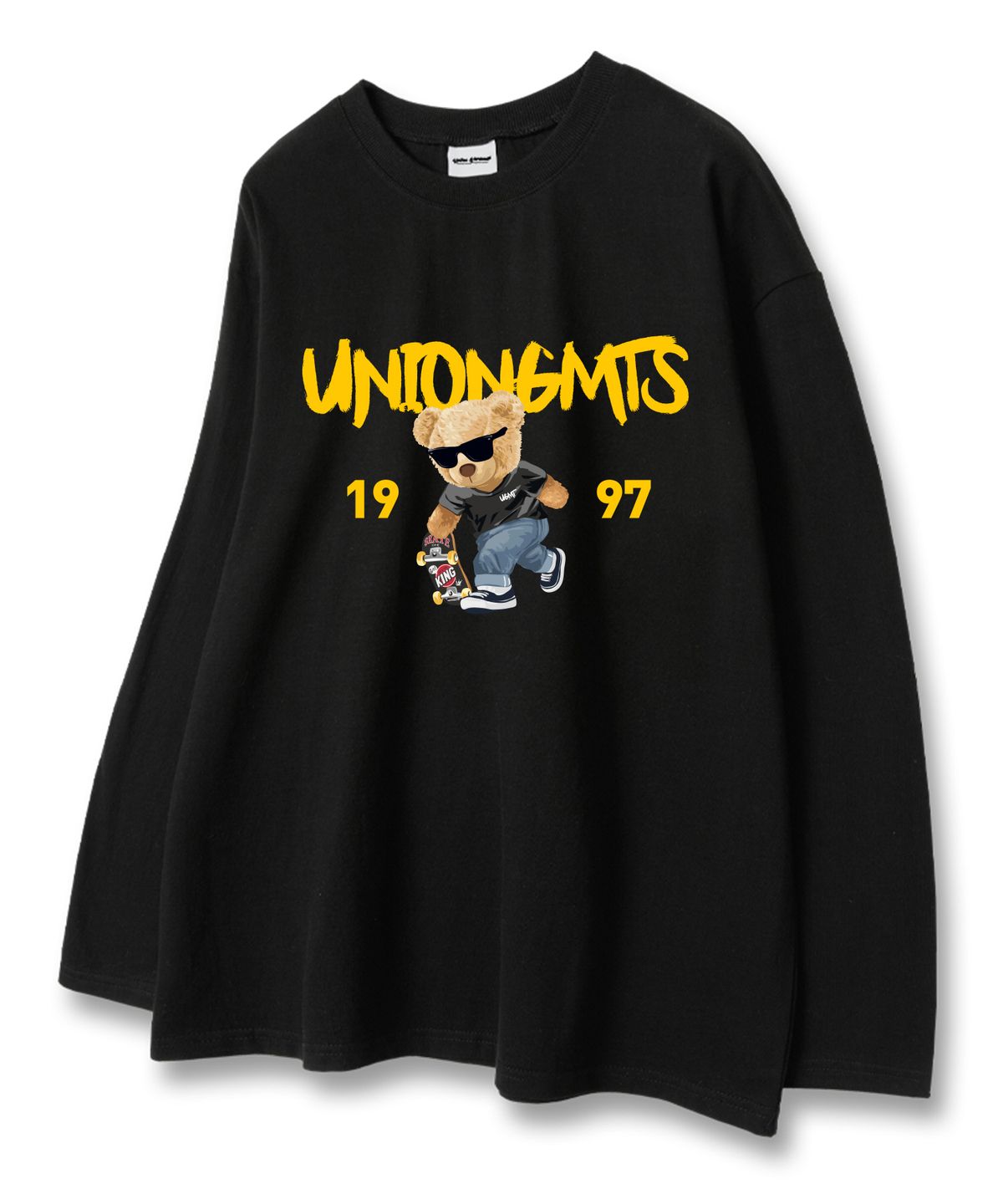 유니온가먼츠(UNION GARMENTS) 1997스케이트베어 루즈핏 긴팔 티셔츠 블랙 [베이직or시보리]