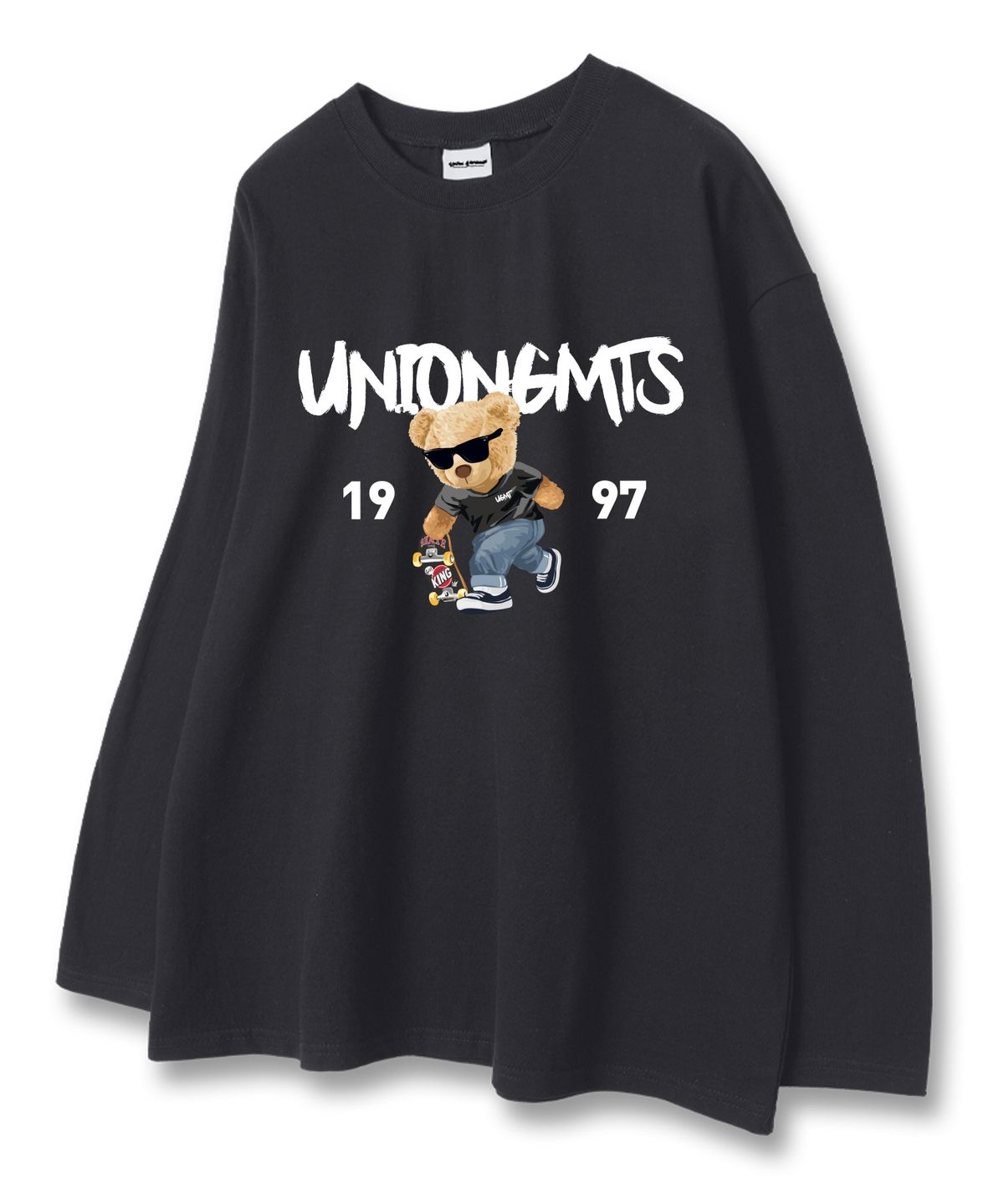 유니온가먼츠(UNION GARMENTS) 1997스케이트베어 루즈핏 긴팔 티셔츠 다크그레이 [베이직or시보리]