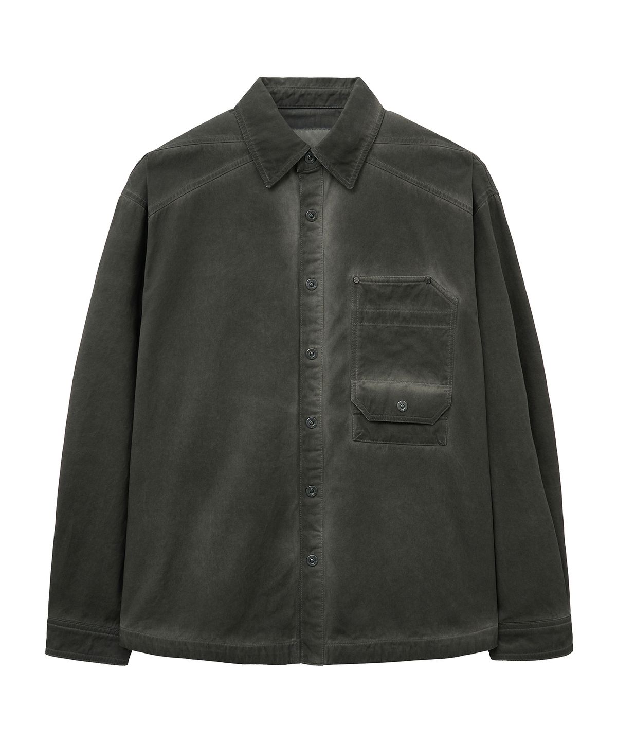 언지미크(UNGIMMICK) GARMENT DYED FLAP POCKET OVERSHIRT (GRAY)