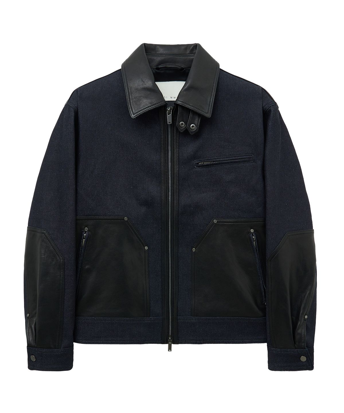 언지미크(UNGIMMICK) LEATHER MIX DENIM JACKET (DARK NAVY)