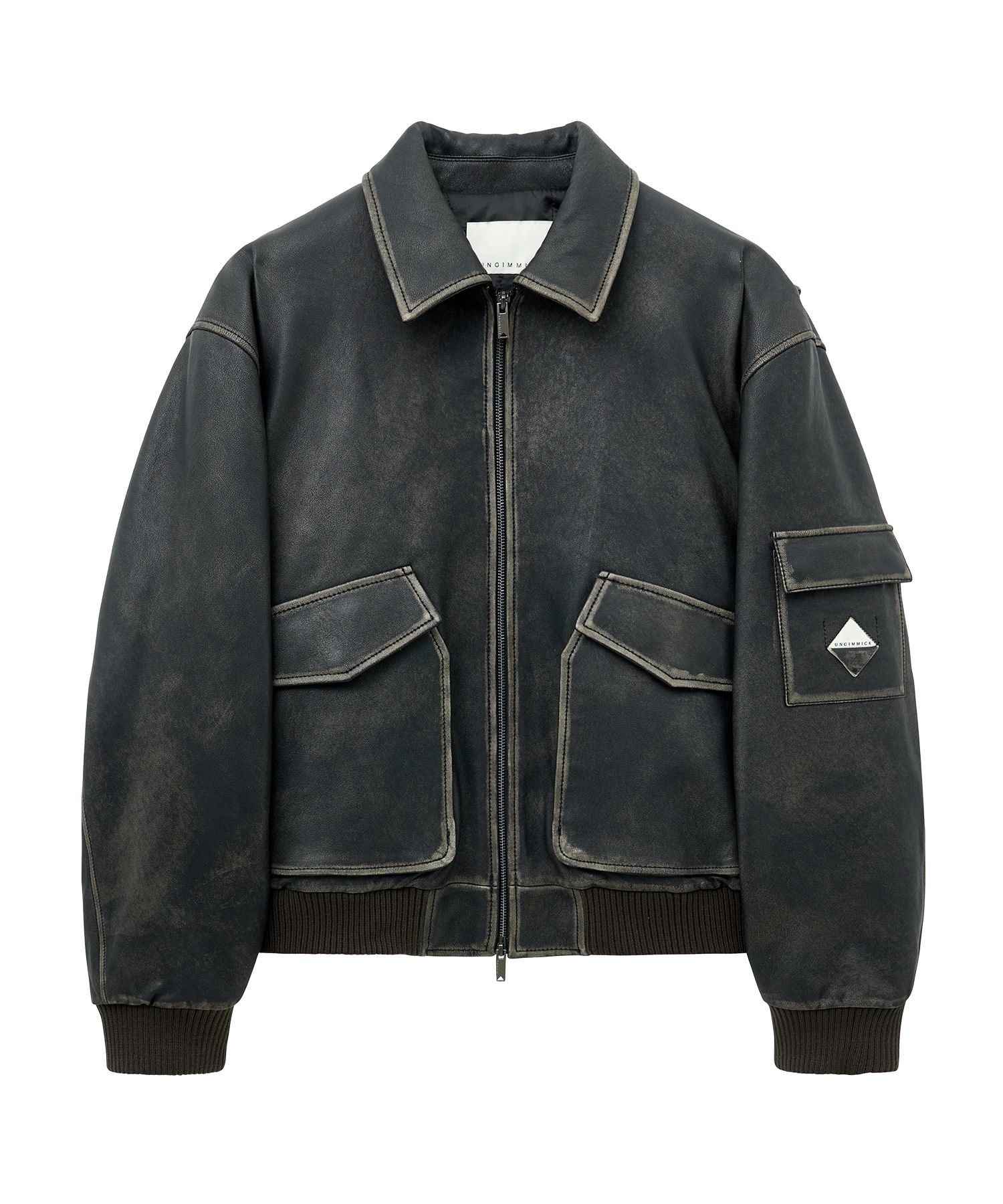 MUSINSA公式 | UNGIMMICK MILITARY FLIGHT LEATHER JACKET (GRAY