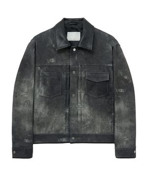 DISTRESSED PRINT METIS SUEDE JACKET (GRAY / LAMBSKIN)