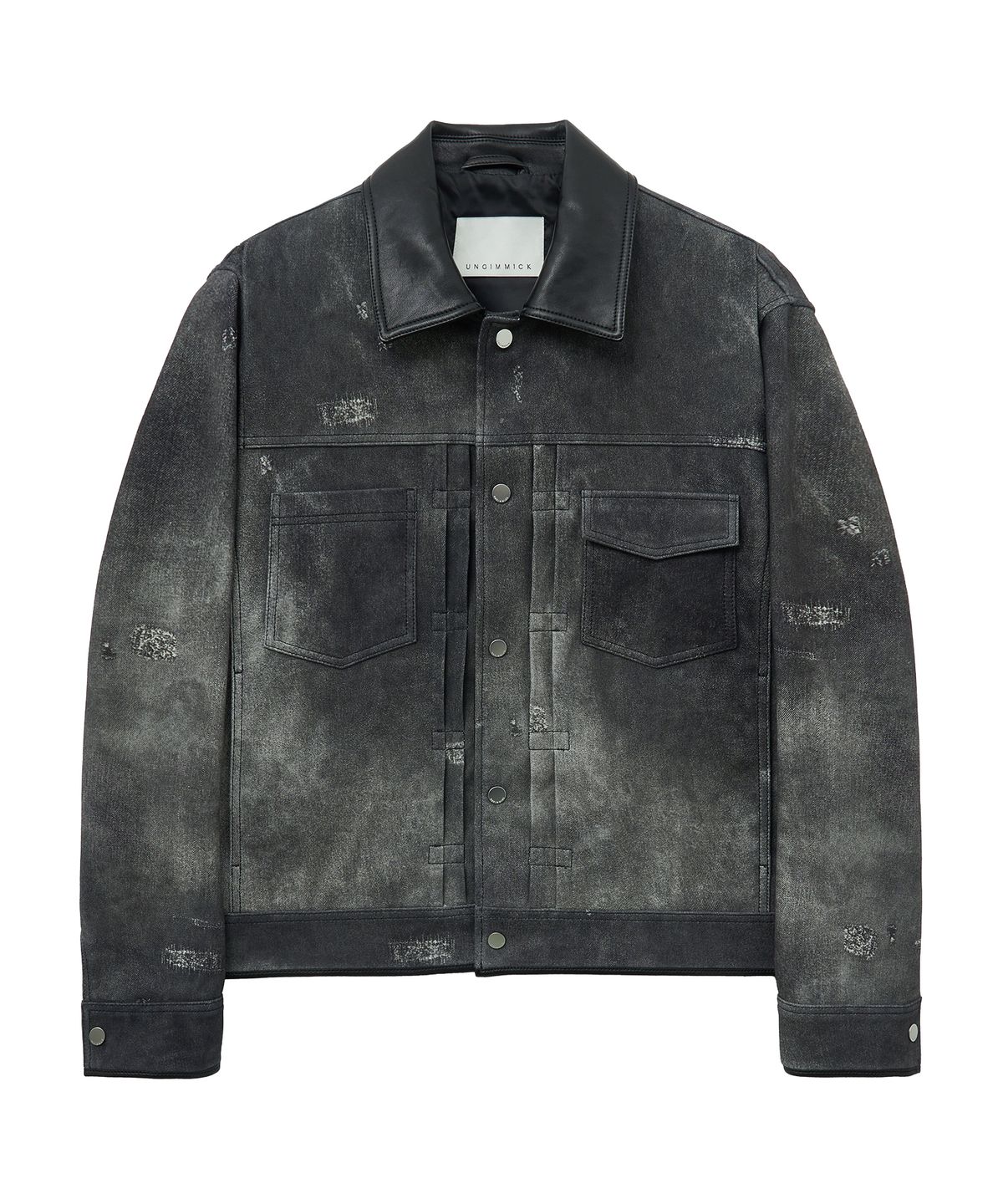 언지미크(UNGIMMICK) DISTRESSED PRINT METIS SUEDE JACKET (GRAY / LAMBSKIN)