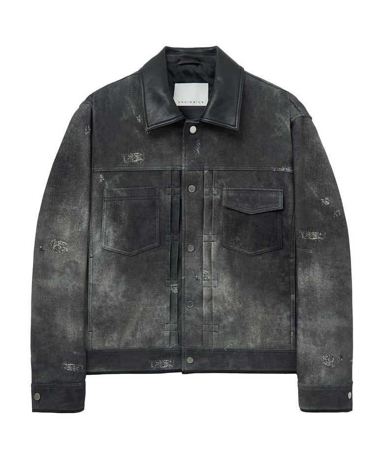 DISTRESSED PRINT METIS SUEDE JACKET (GRAY / LAMBSKIN)