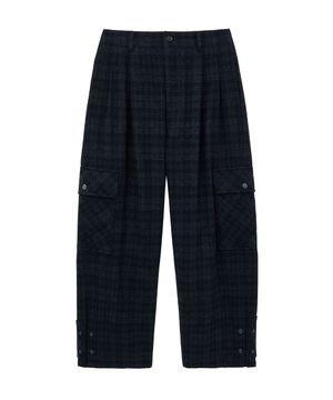 CHECK WOOL CARGO PANTS (NAVY)