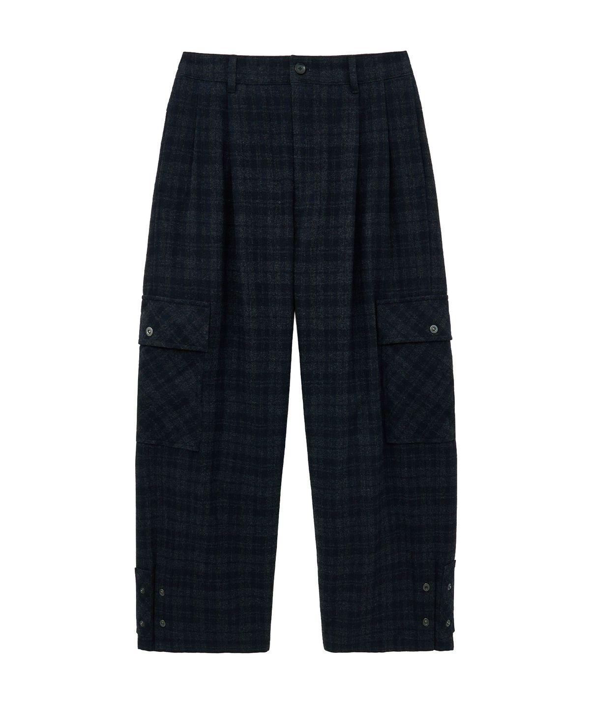 언지미크(UNGIMMICK) CHECK WOOL CARGO PANTS (NAVY)