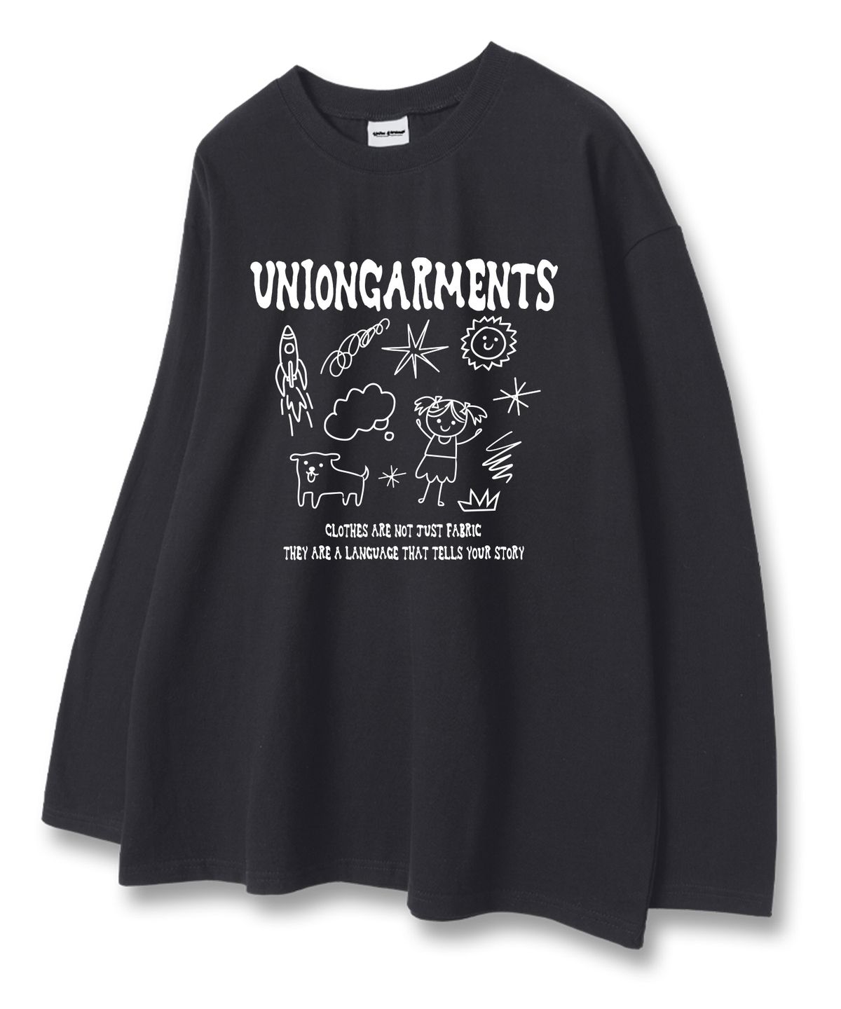 유니온가먼츠(UNION GARMENTS) 큐티걸스케치 루즈핏 긴팔 티셔츠 다크그레이 [베이직or시보리]