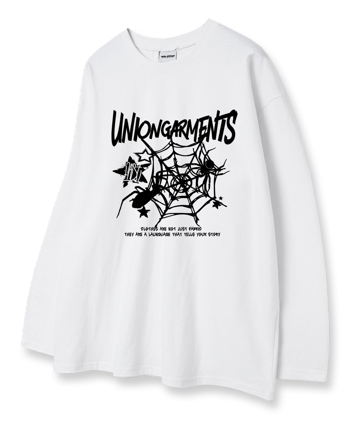 유니온가먼츠(UNION GARMENTS) 스파이더 루즈핏 긴팔 티셔츠 화이트 [베이직or시보리]