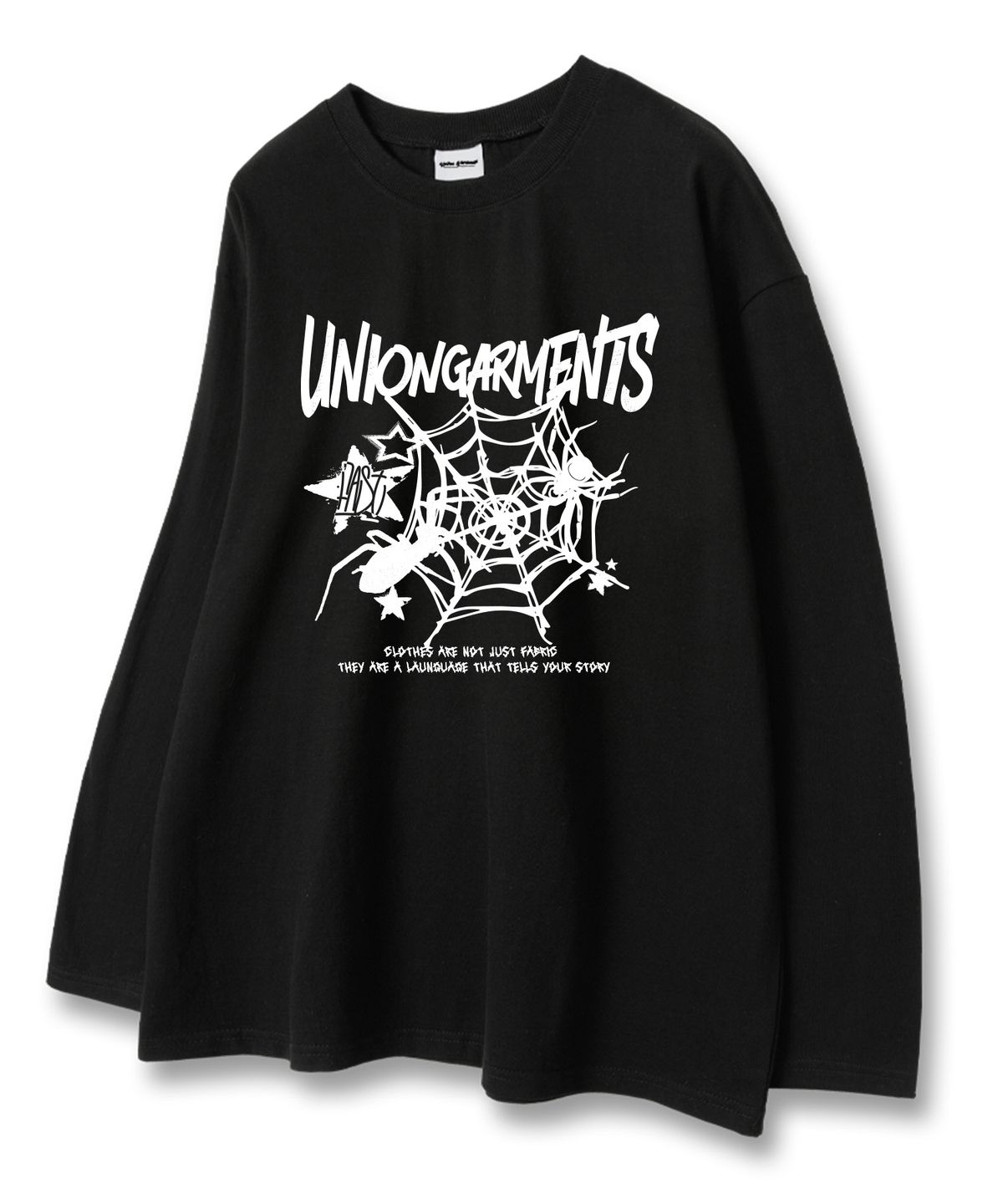 유니온가먼츠(UNION GARMENTS) 스파이더 루즈핏 긴팔 티셔츠 블랙 [베이직or시보리]