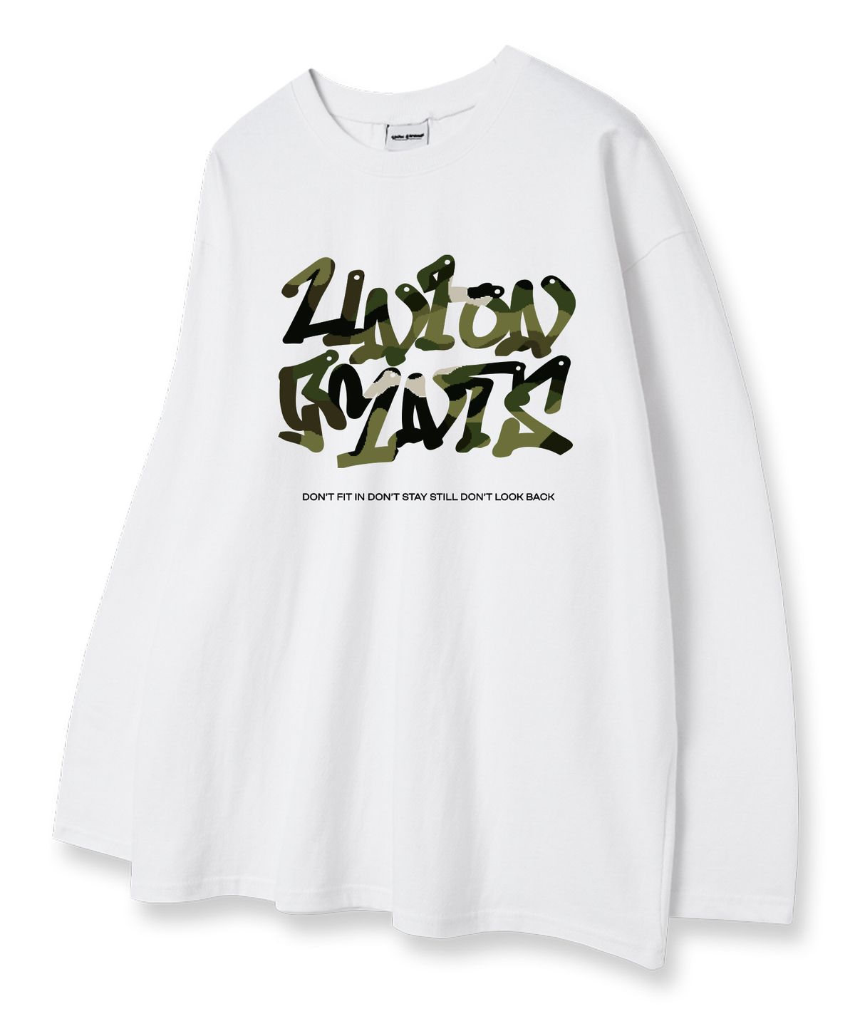 유니온가먼츠(UNION GARMENTS) 밀리메리아로고 루즈핏 긴팔 티셔츠 화이트 [베이직or시보리]