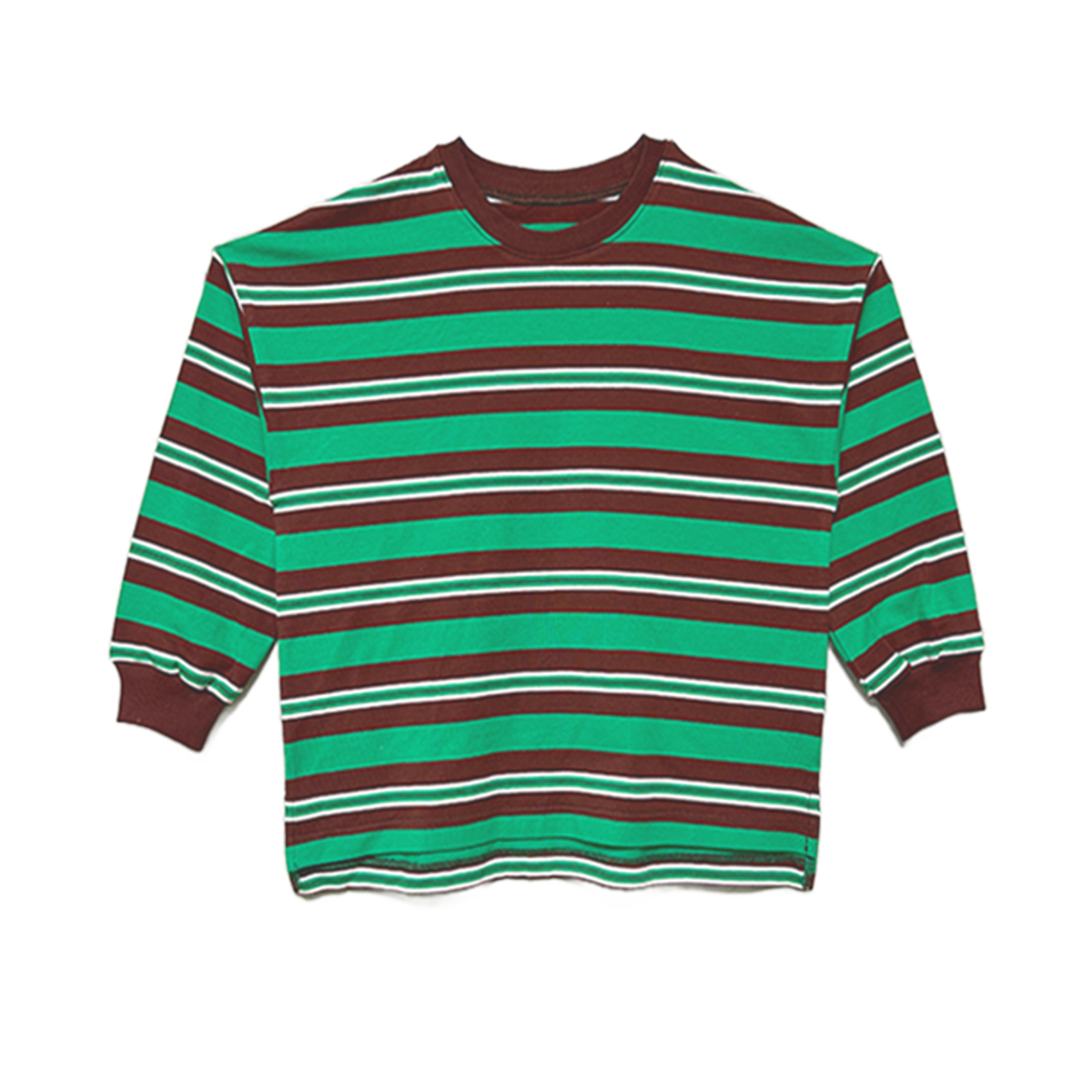 라메종드도도(LA MAISON DE DODO) DODO BASIC Oversized Stripe T Shirt (Brown/Green)_긴팔티셔츠