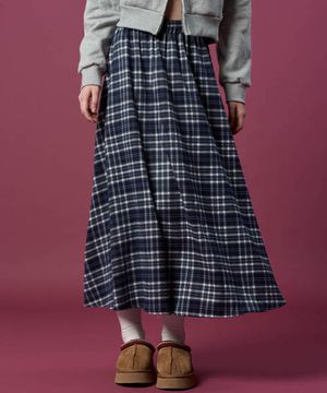클래식 기모 도톰 체크 밴딩 롱스커트 [Navy_blue] 가을 겨울 ver.