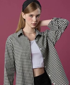 데일리 겉기모 클래식 오버핏 깅엄 체크 셔츠 [BLACK] 긴팔티 ver.