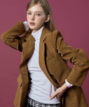 스웨이드 누벅 오버핏 데일리 가죽 자켓 블레이저 [CAMEL]