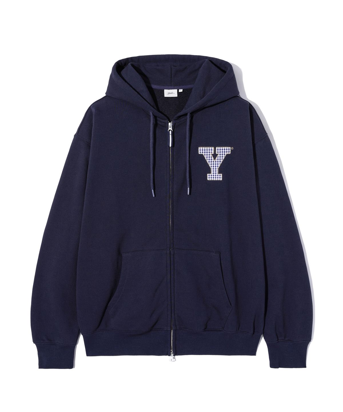 예일(YALE) Y로고 체크 아플리케 후드집업_네이비