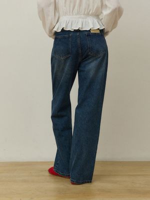 Cat brush washing classic denim pants - blue