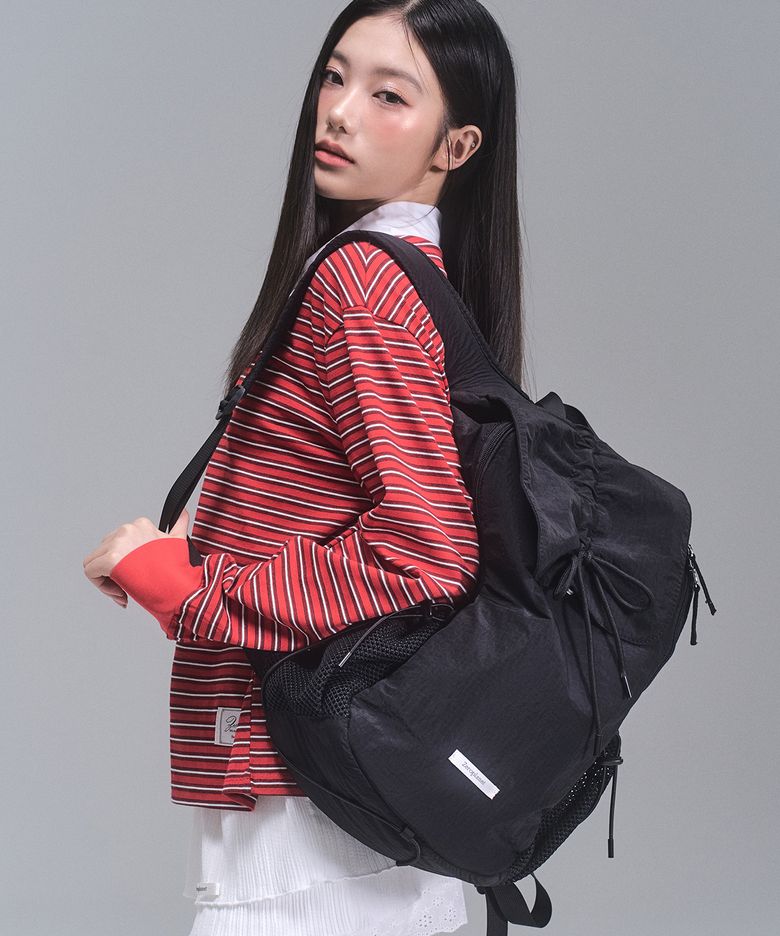 나일론 셔링 리본 백팩 [BLACK]
