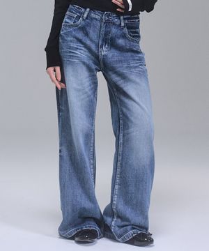 맨디 워싱 와이드 데님 팬츠 [BLUE]