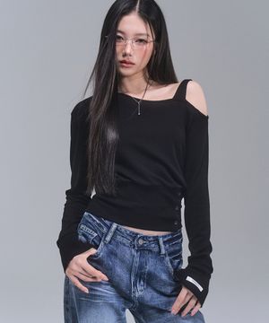 하퍼 언밸런스 오프숄더 탑 [BLACK]