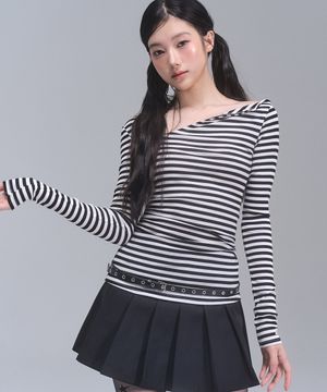 클로이 언밸런스 슬리브 탑 [WHITE STRIPE]