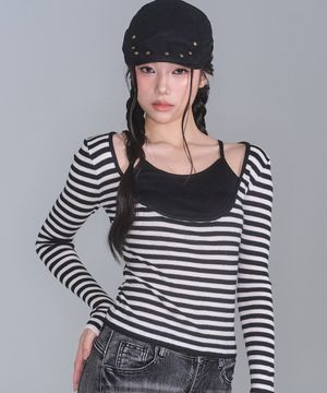 코이 스트라이프 니트 탑 [BLACK]