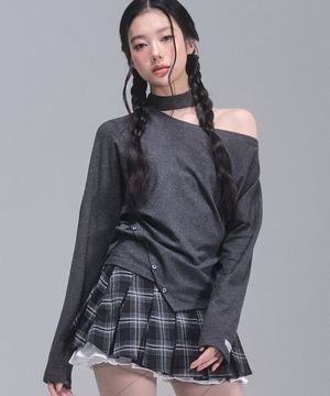 아이린 언밸런스 버튼 탑 [CHARCOAL]