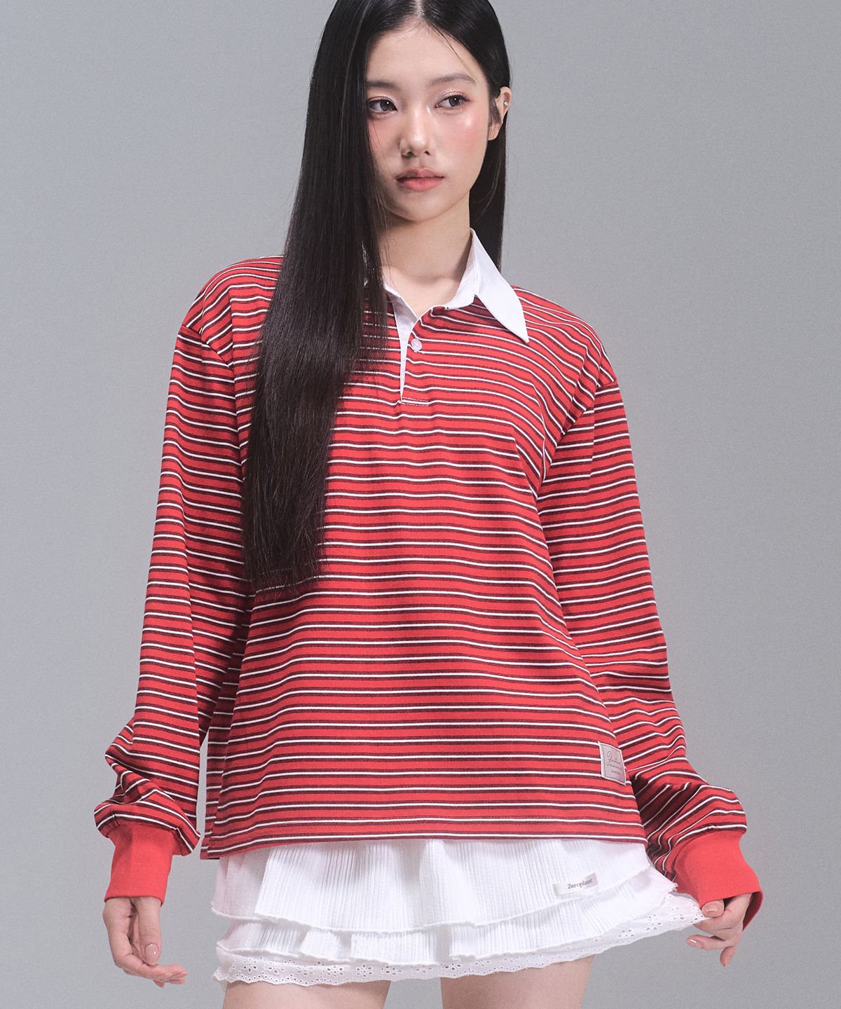제로플래닛(ZEROPLANET) 시드니 스트라이프 카라 스웻셔츠 [RED]