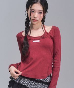 리사 리본 레이어드 롱 슬리브 탑 [RED]