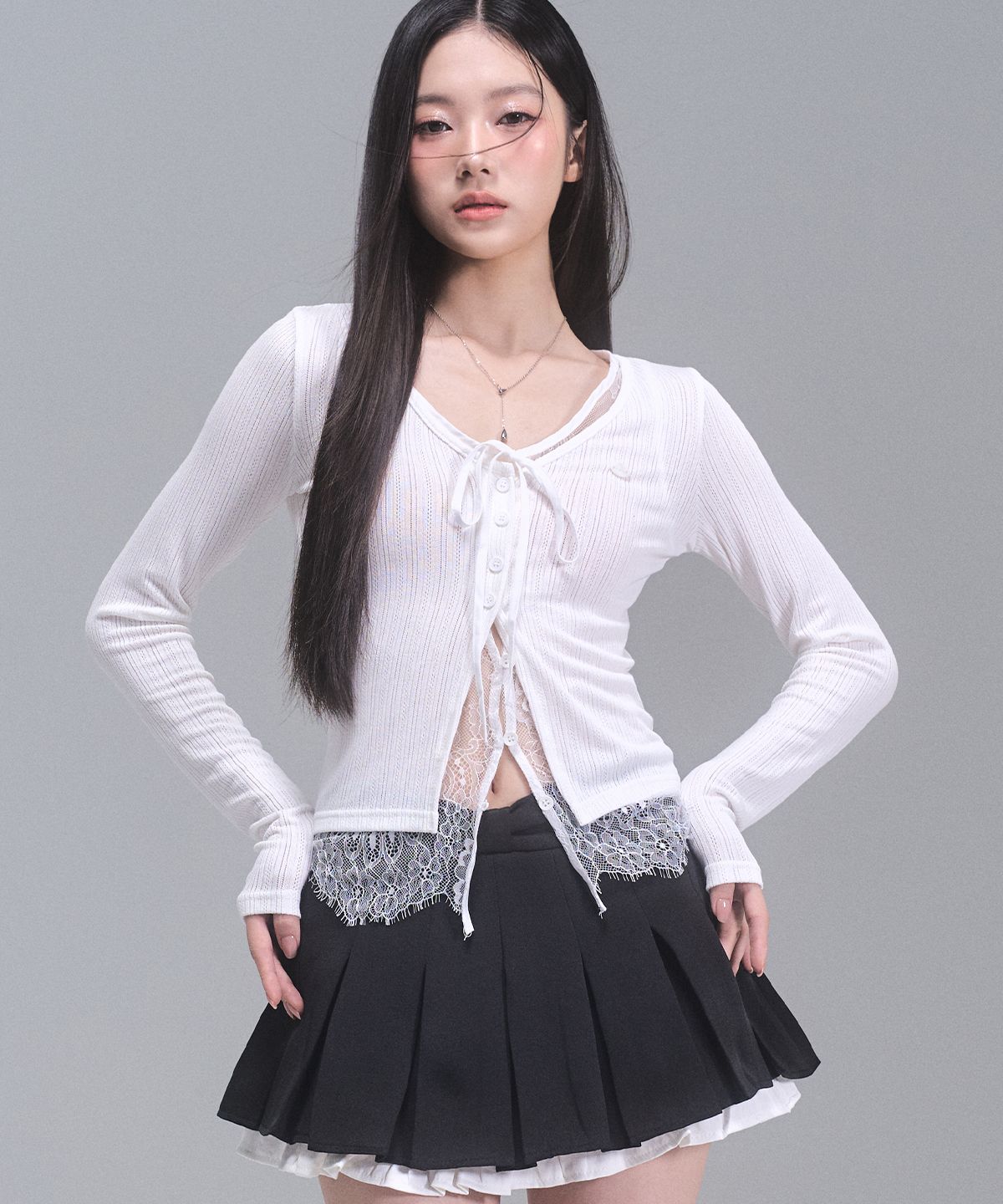 MUSINSA | ZEROPLANET Laura Lace Layered Cardigan [WHITE]