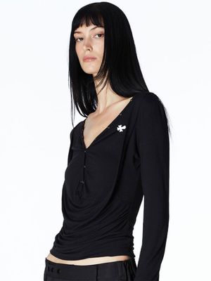 DRAPED HENLEY TOP (BLACK)
