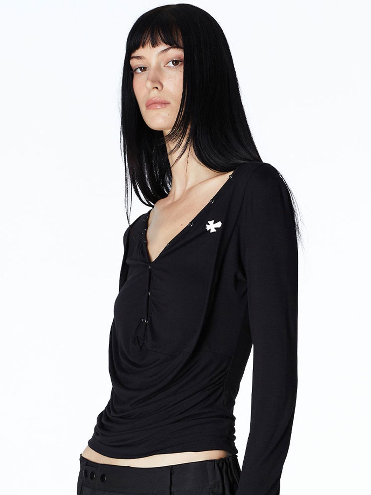 2000아카이브스(2000ARCHIVES) DRAPED HENLEY TOP (BLACK)