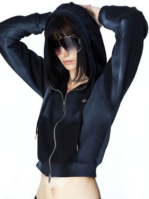 MOSS WASHED HOODIE ZIP UP (BLACK)